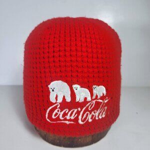 Coca Cola Waffle Knit Hat Beanie with Three Embroidered Polar Bears Unisex Adult